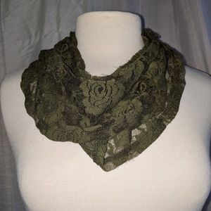 Dark green Rose lace infinity scarf.